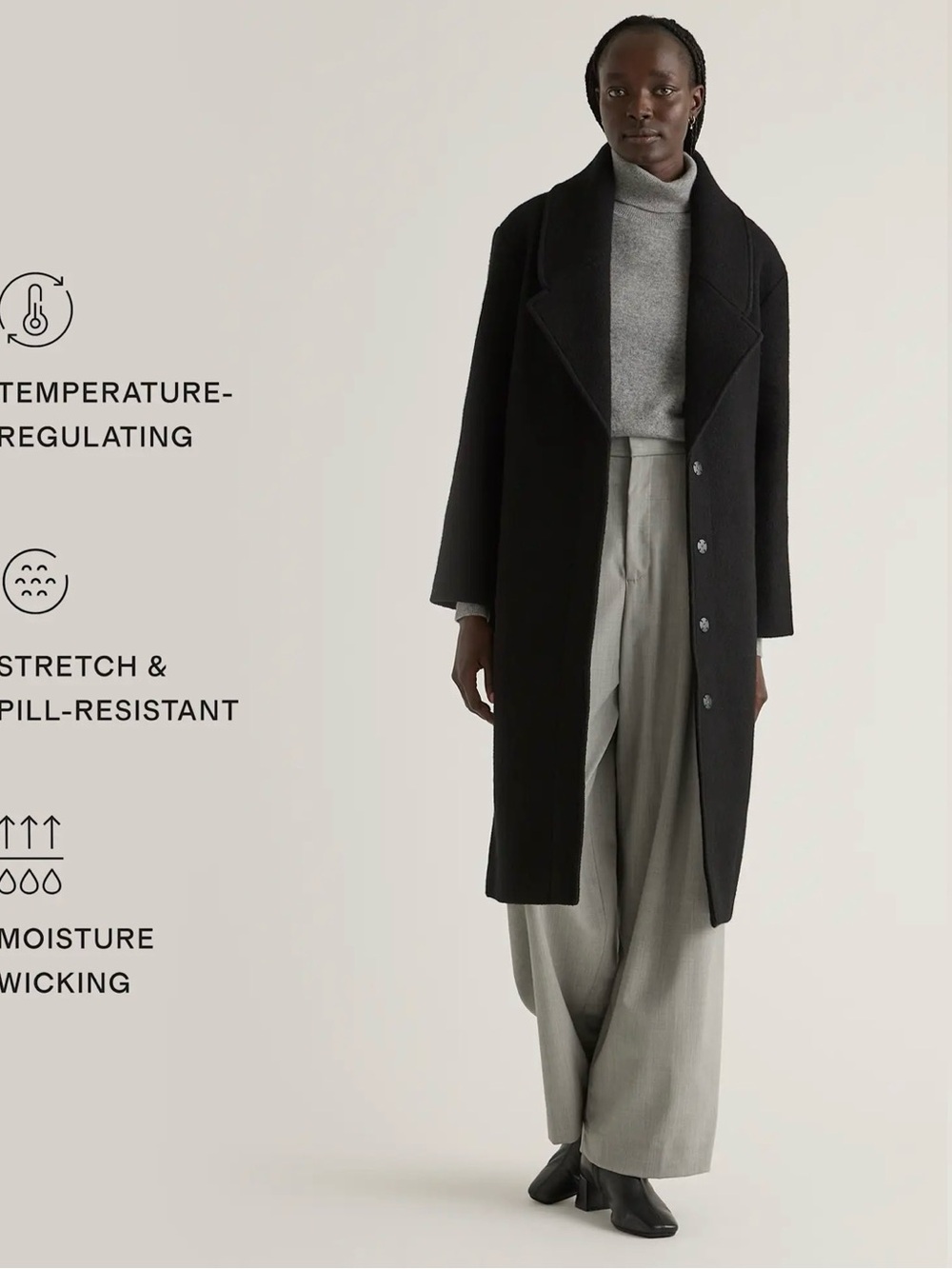 100% Merino Wool Shawl Collar Long Coat - Picture 4 of 7